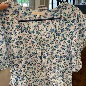 LoveShackFancy White Floral Mini Dress - Blue & Pink Print